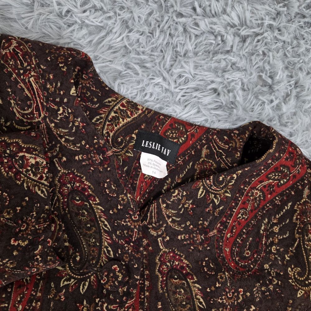 Vintage Leslie Fay Womens 14 Multicolor Paisley Long Sleeve Button‎ Front Jacket